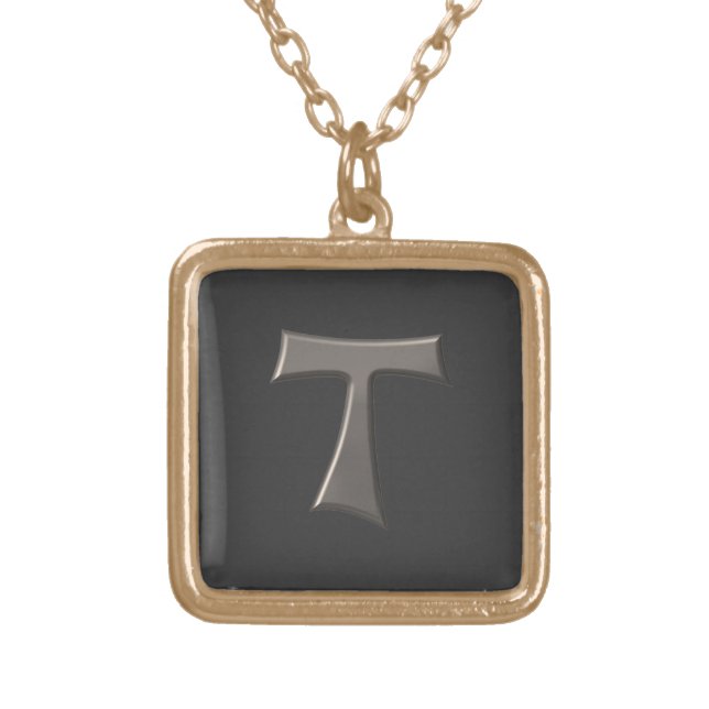 Steel Gray Look Franciscan Tau Cross Gold Plated Necklace (Front)