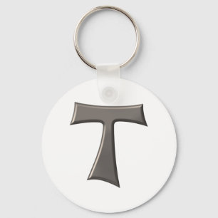 Steel Gray Look Franciscan Tau Cross Keychain