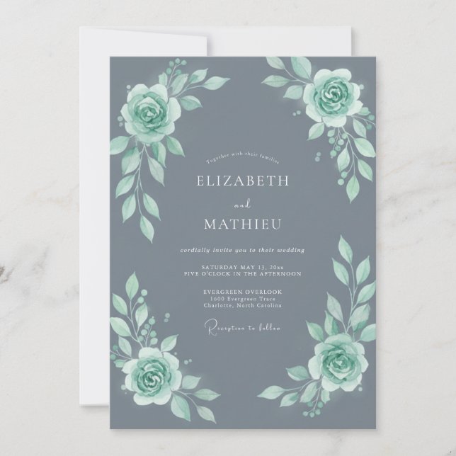 Steel Gray Poetic Winter Wedding Invitation (Front)