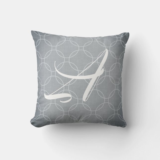 Steel Gray Slate Circle Trellis Custom Monogarm Throw Pillow (Front)