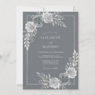 Steel Gray Sophisticated Winter Wedding Invitation
