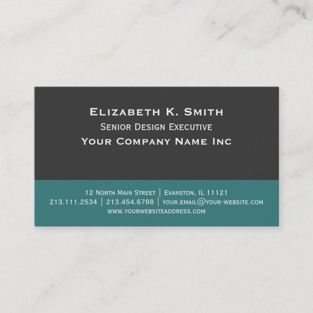 Steel Gray - Teal Green Elegant Contemporary Business Card (Front)