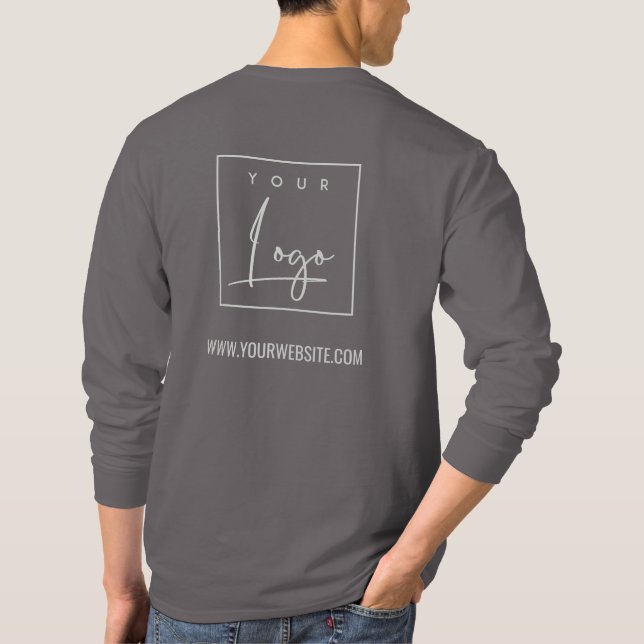 Steel Grey Business Add Your Logo Name Website T-Shirt (Back)