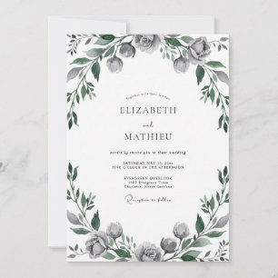 Steel Grey Leafy Wedding Invitation