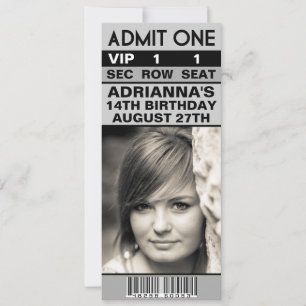 Steel Grey VIP Photo Ticket Birthday Party Invitation