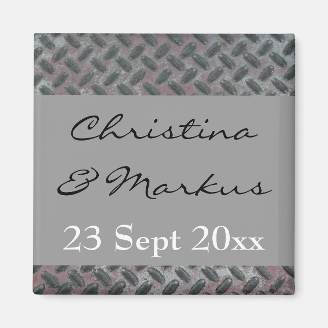 Steel Grid Plate Metal Pattern Manly Wedding Magnet (Front)