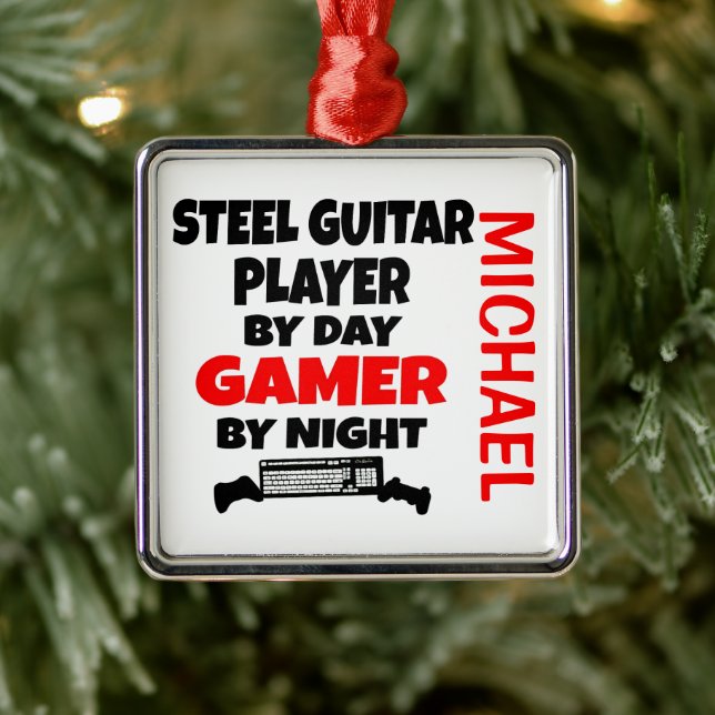 Steel Guitar Player Loves Playing Video Games Metal Ornament (Tree)