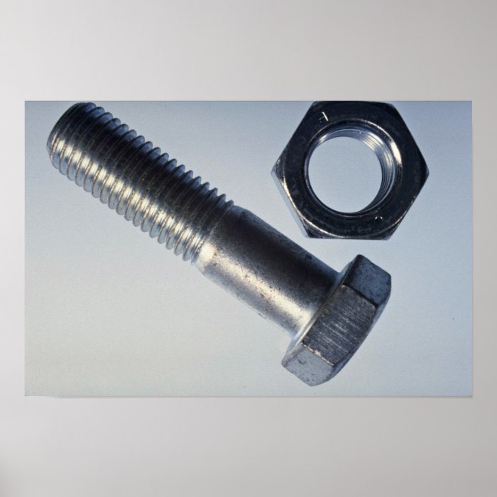 Steel hex bolt with hex nut poster