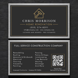 Steel Home Renovation Black QR Code Business Card