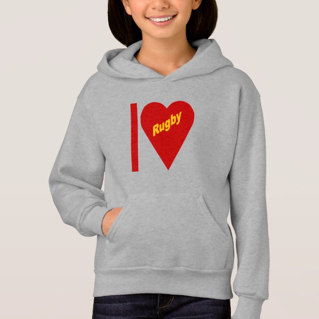 Steel hooded trim girls I LOVE RUGBY Hoodie (Front)