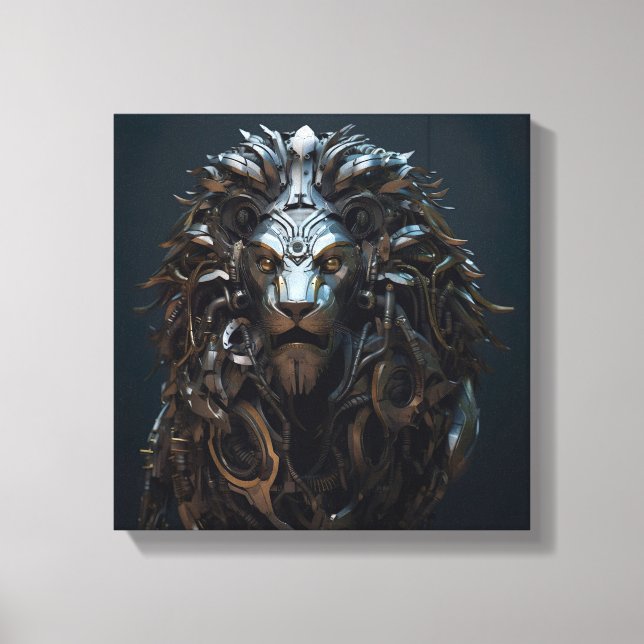 Steel King: The Majestic Metal Lion Canvas Print (Front)