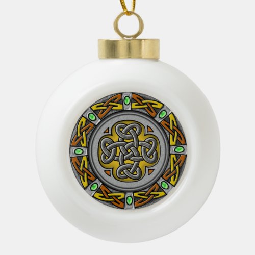 Steel leather and gems digital image celtic knot ceramic ball christmas ornament
