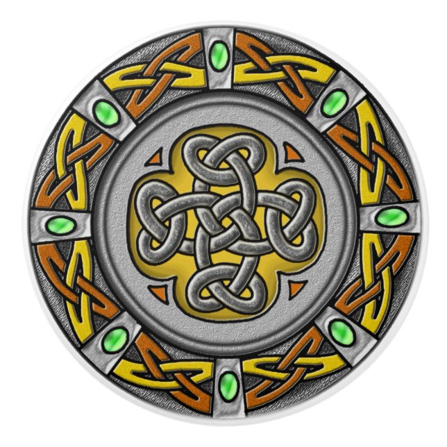 Steel, leather and gems digital image celtic knot ceramic knob (Front)