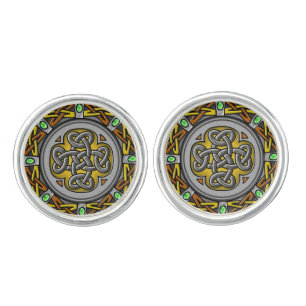 Steel, leather and gems digital image celtic knot cufflinks