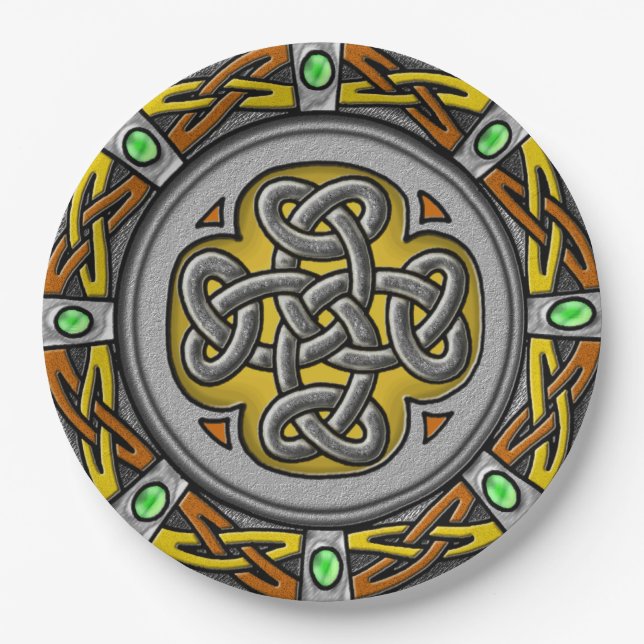 Steel, leather and gems digital image celtic knot paper plates (Front)