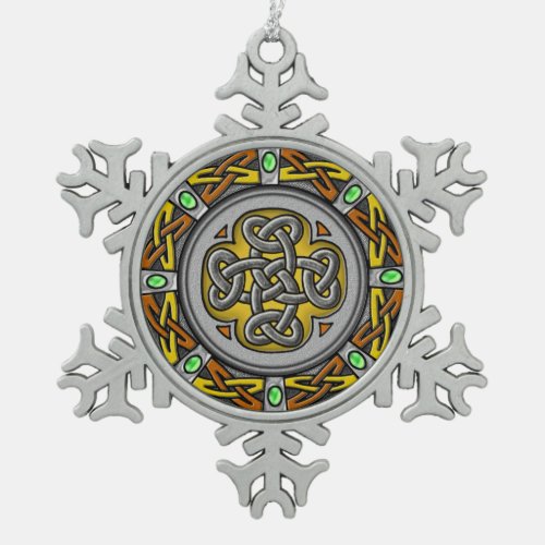 Steel leather and gems digital image celtic knot snowflake pewter christmas ornament