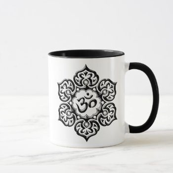 Steel Lotus Flower Om Design - Black Mug by JeffBartels at Zazzle