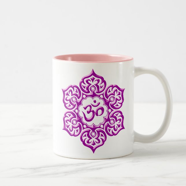 Steel Lotus Flower Om Design - purple Two-Tone Coffee Mug (Right)