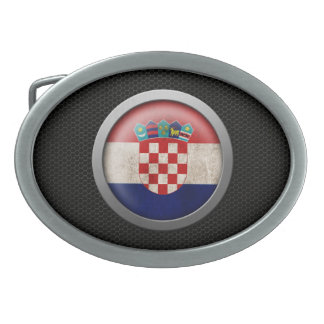 Steel Mesh Croatian Flag Disc Graphic Belt Buckle