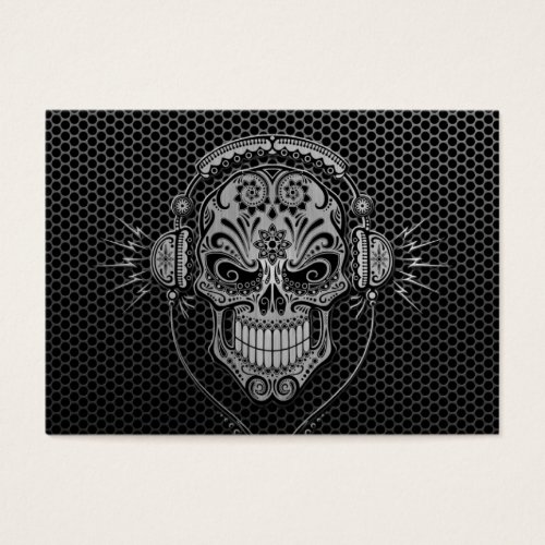 Steel Mesh DJ Sugar Skull Business Card Template