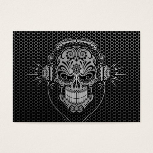 Customizable Steel Mesh DJ Sugar Skull Business Card Template