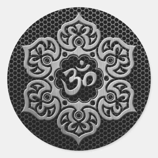 Steel Mesh Floral Om Classic Round Sticker (Front)