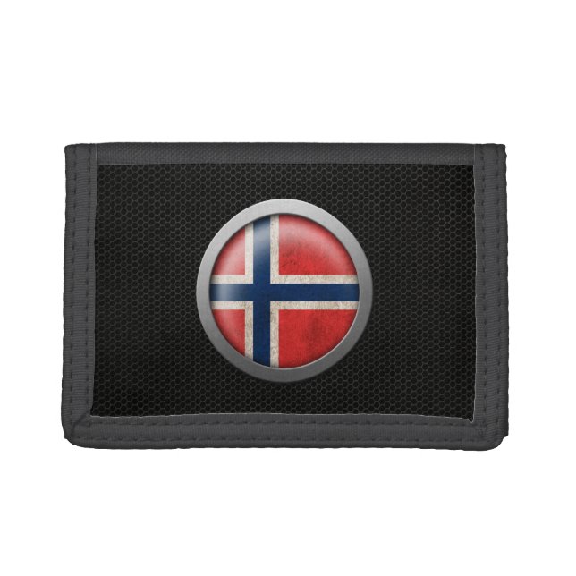 Steel Mesh Norwegian Flag Disc Graphic Tri-fold Wallet (Front)