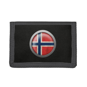 Steel Mesh Norwegian Flag Disc Graphic Trifold Wallet