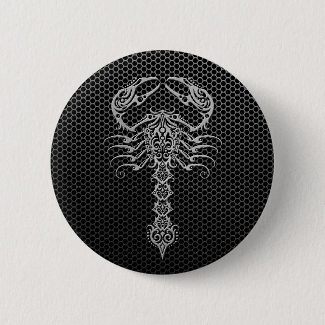 Steel Mesh Scorpion Pinback Button (Front)