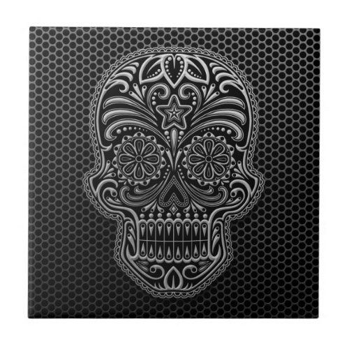 Steel Mesh Sugar Skull Ceramic Tile