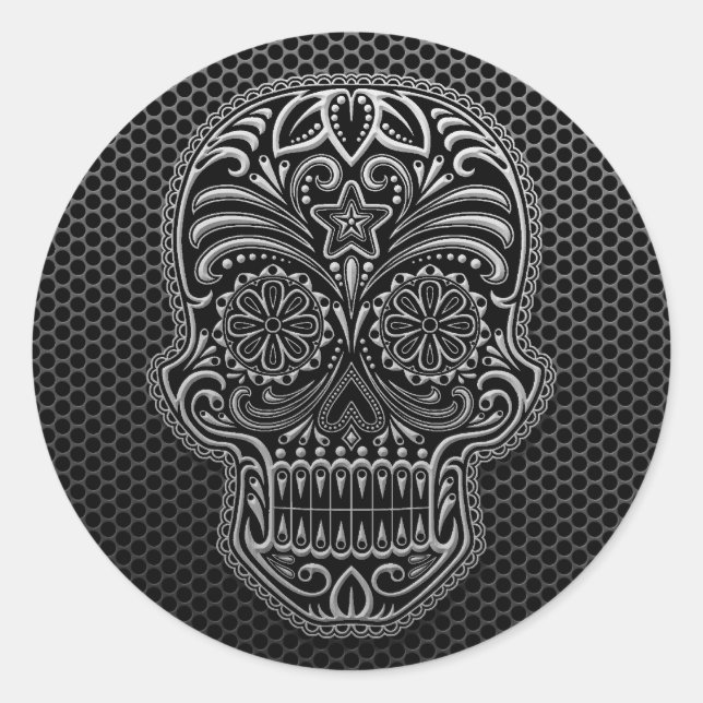 Steel Mesh Sugar Skull Classic Round Sticker (Front)