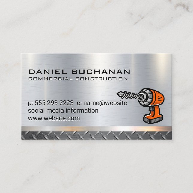 Steel | Metallic | Drill Logo Business Card (Front)