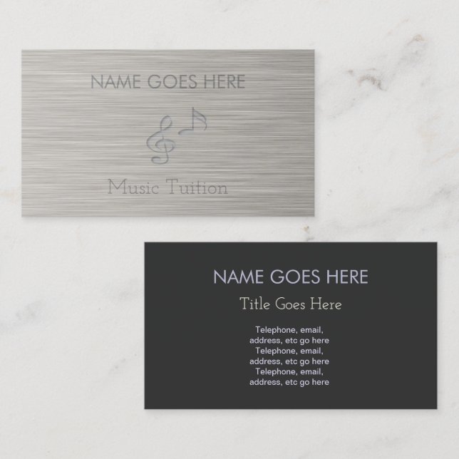 "Steel" Music Tutor Business Cards (Front/Back)
