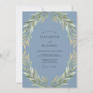 Steel Olive Wreath Wedding Invitation