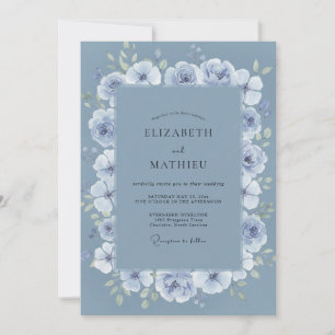 Steel Periwinkle Peony Wedding Invitation