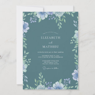 Steel Periwinkle Wildflower Wedding Invitation