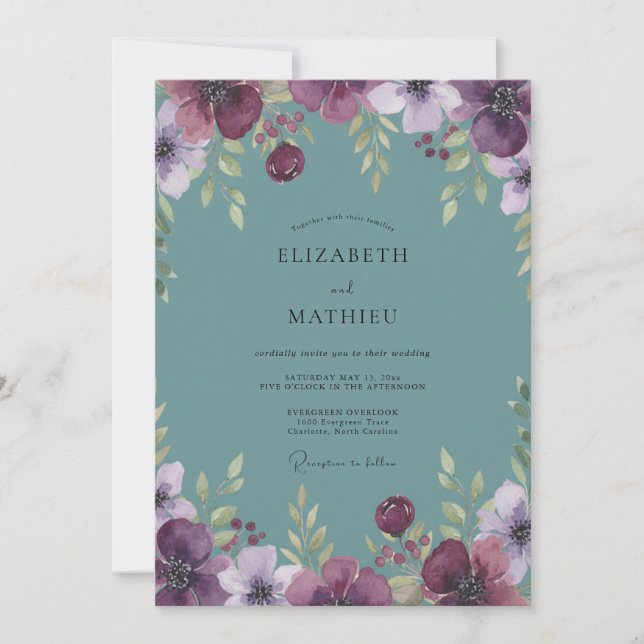 Steel Plum Peony Wedding Invitation (Front)