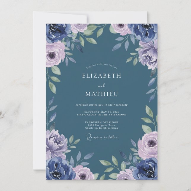 Steel Purple Bloom Wedding Invitation (Front)