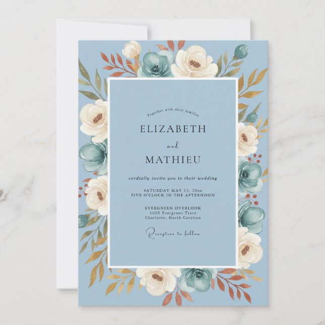 Steel Rust Peony Wedding Invitation (Front)