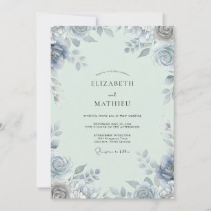 Steel Silver Leaf Wedding Invitation