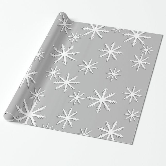 Steel Skies Snowflakes Wrapping Paper (Unrolled)