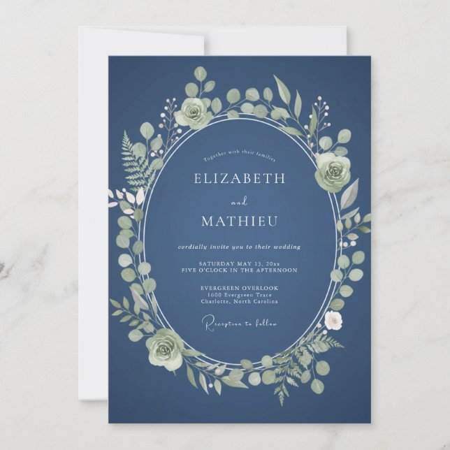 Steel Slate Wreath Wedding Invitation (Front)