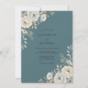 Steel Soft Cream Peony Wedding Invitation