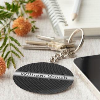 Steel striped carbon fiber keychain