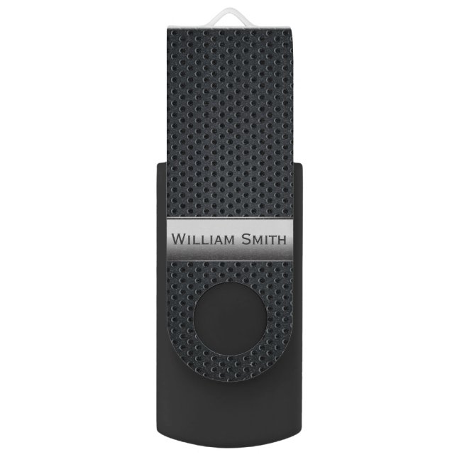 Steel striped dark metal USB flash drive (Front Vertical)