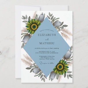 Steel Sunflower Eucalyptus Wedding Invitation