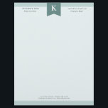Steel Teal Elegant Bold Monogram Contact Info Letterhead<br><div class="desc">Professional letterhead in shades of teal with your initial in white against dark steel teal. Add contact info,  like phone number,  email address,  and address. Manly and elegant teal letterhead for him personalized with name,  title,  and contact info.</div>