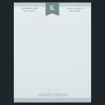 Steel Teal Elegant Bold Monogram Contact Info Letterhead<br><div class="desc">Professional letterhead in shades of teal with your initial in white against dark steel teal. Add contact info,  like phone number,  email address,  and address. Manly and elegant teal letterhead for him personalized with name,  title,  and contact info.</div>