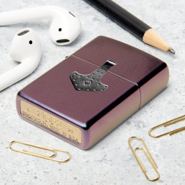 Steel Thor Hammer iridescent Zippo Lighter (On Table 2)