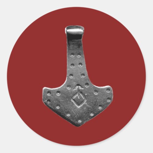 Steel Thor Hammer red large round stickers